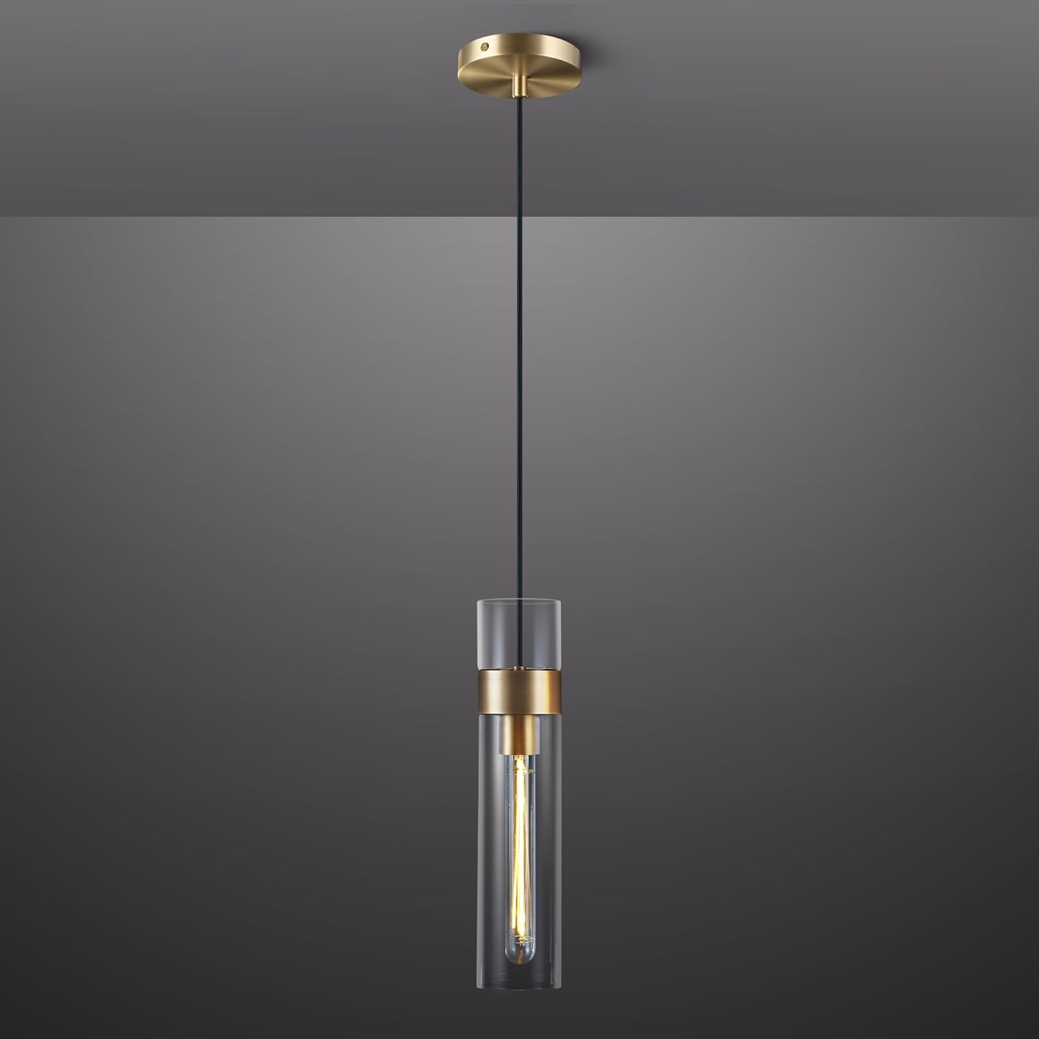 Modern Glass Tube Brass Pendant Lights 1 Light/7 Lights - thebelacan