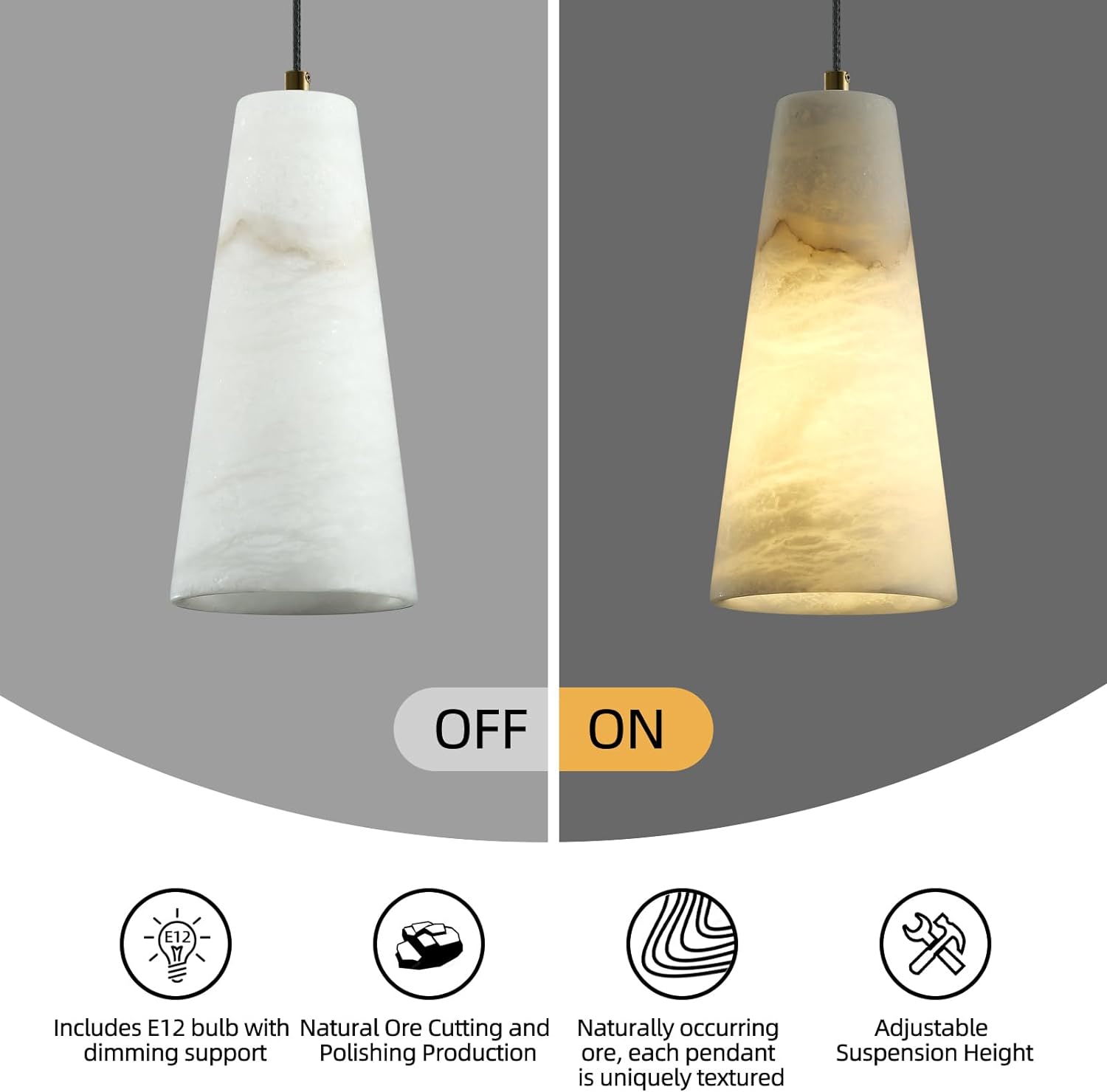 Modern Conical Alabaster Pendant 10"H - thebelacan