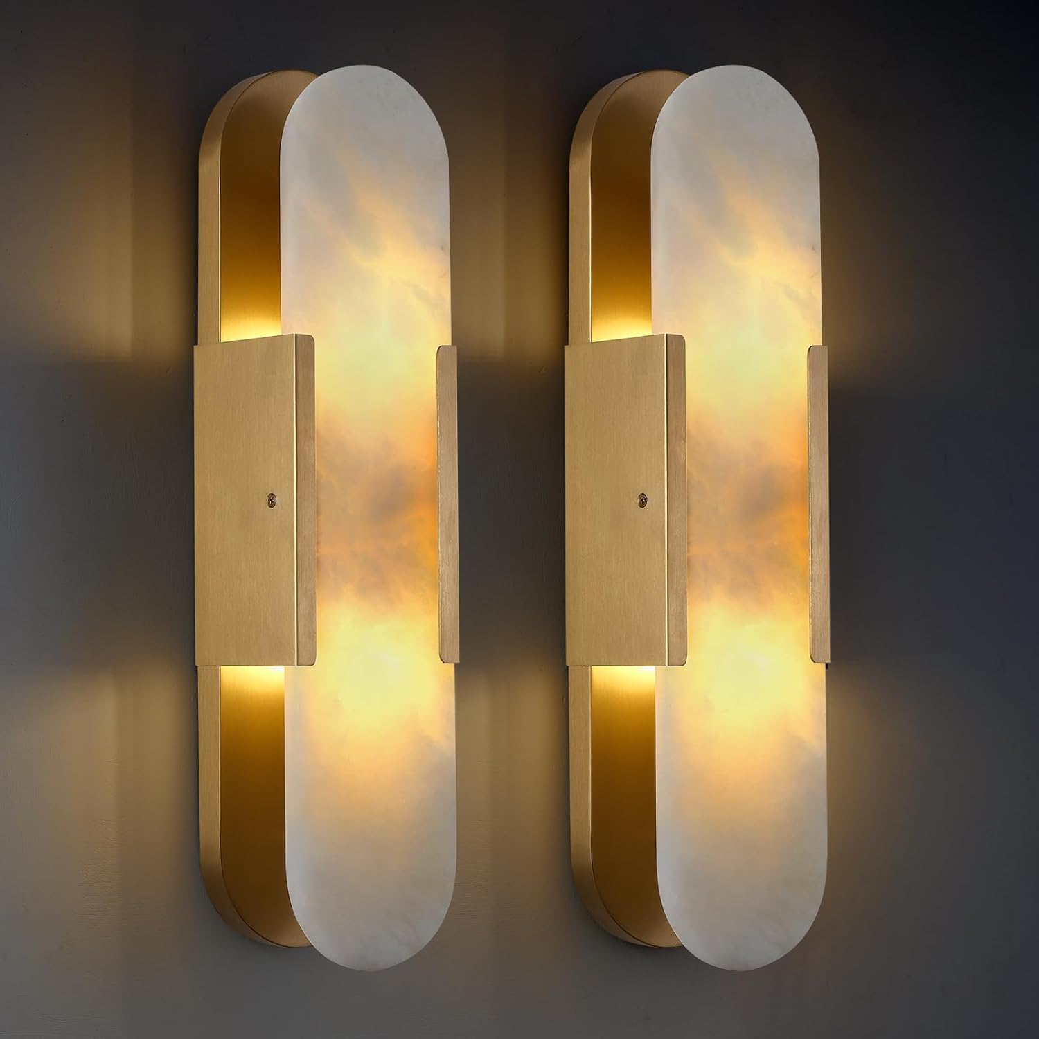 Modern Oval Shaped Alabaster Wall Sconces 13.8" 19.7"H - thebelacan