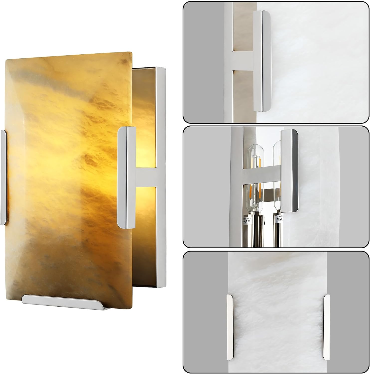 Modern Square Alabaster Slice Wall Sconce 9.8"H - thebelacan