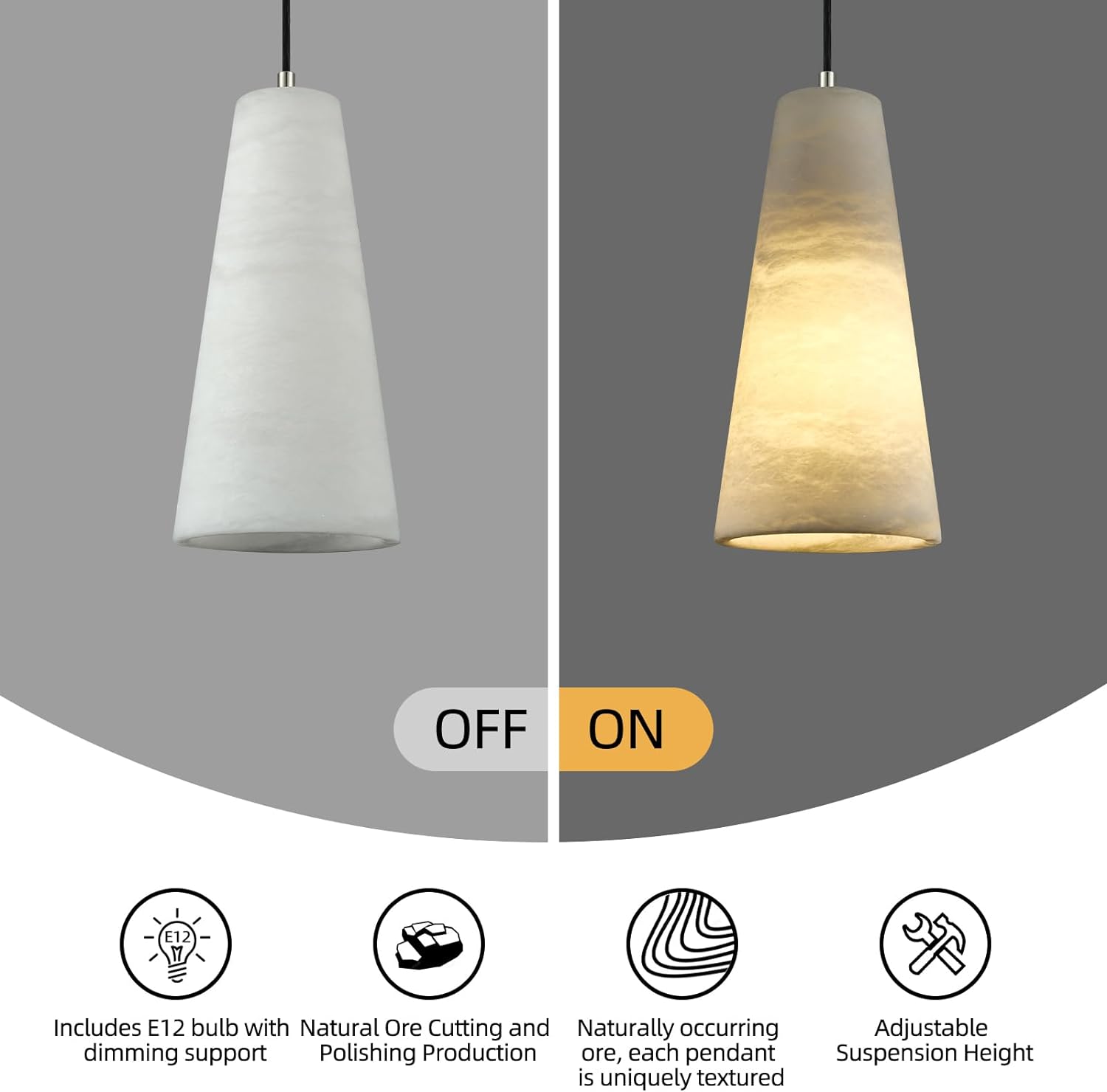 Modern Conical Alabaster Pendant 10"H - thebelacan