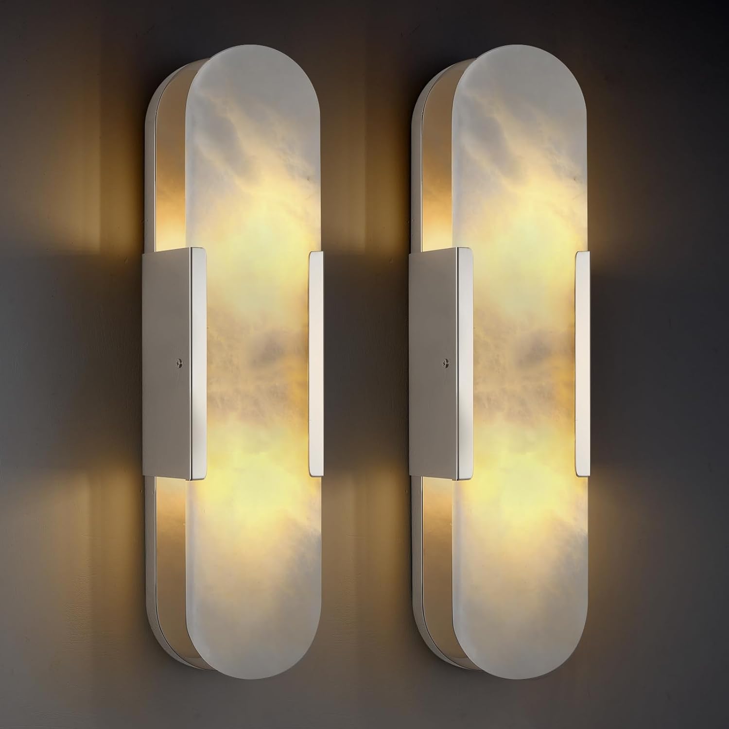 Modern Oval Shaped Alabaster Wall Sconces 13.8" 19.7"H - thebelacan