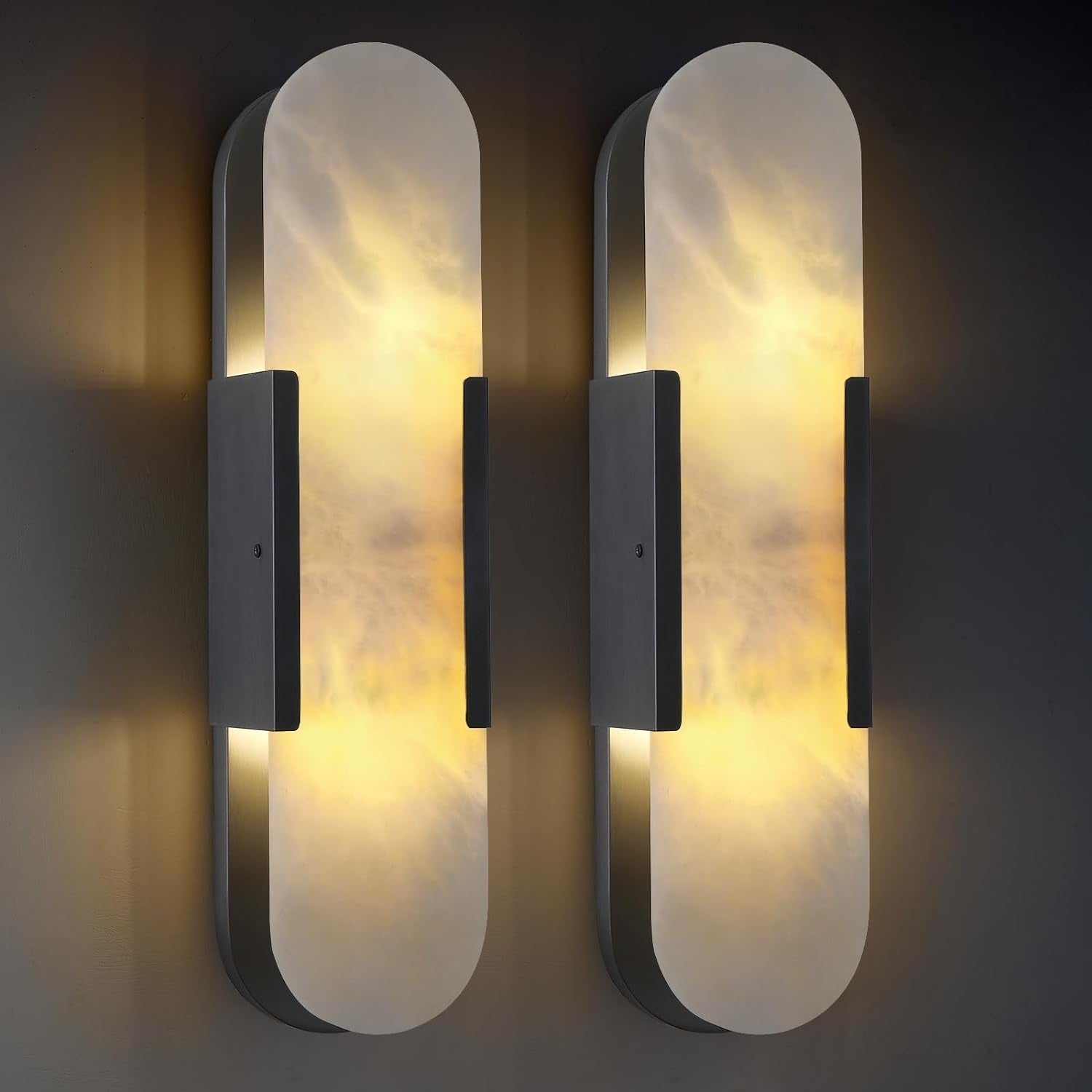 Modern Oval Shaped Alabaster Wall Sconces 13.8" 19.7"H