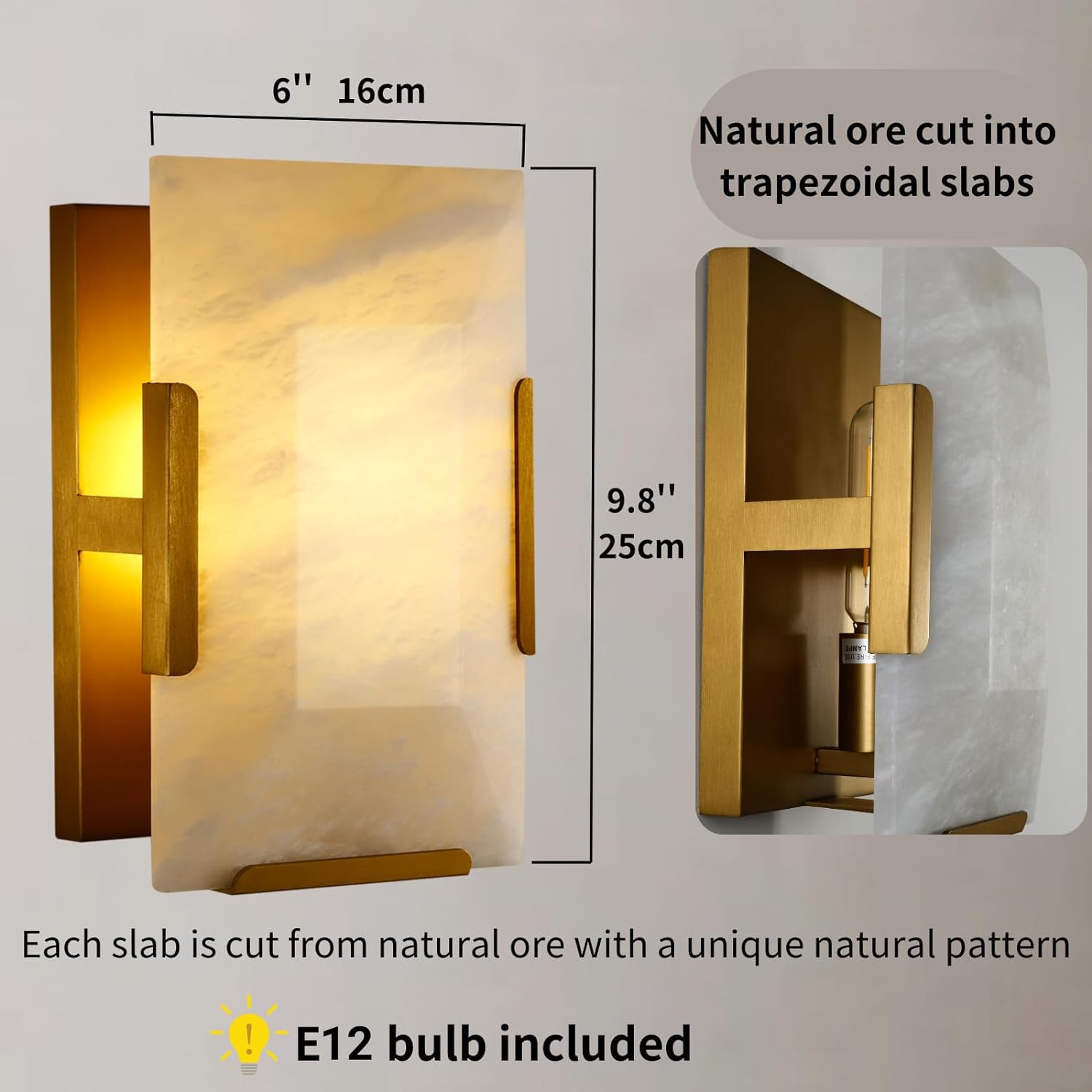 Modern Square Alabaster Slice Wall Sconce 9.8"H - thebelacan