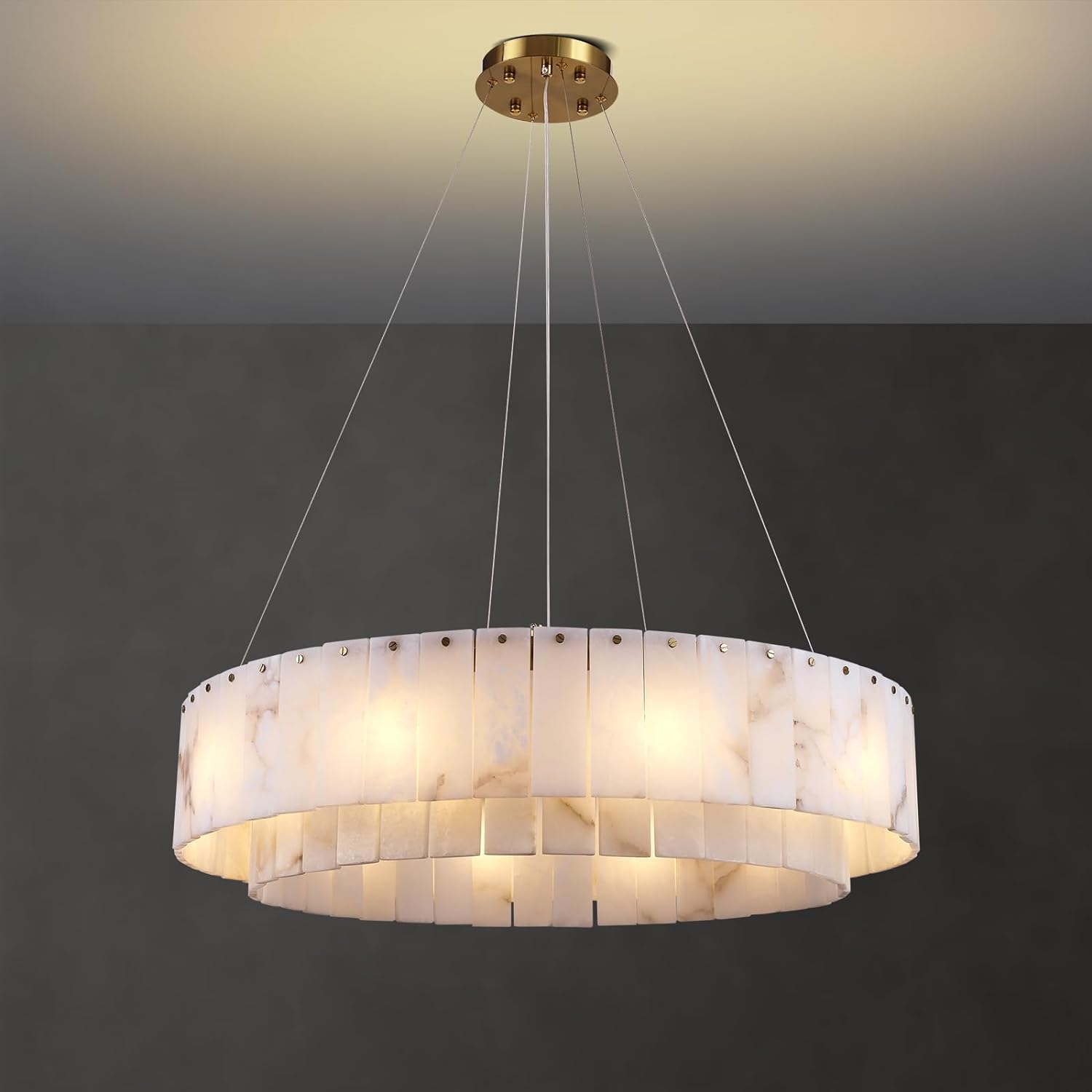 Modern Sawyer Alabaster Round/Rectangle Chandelier - thebelacan