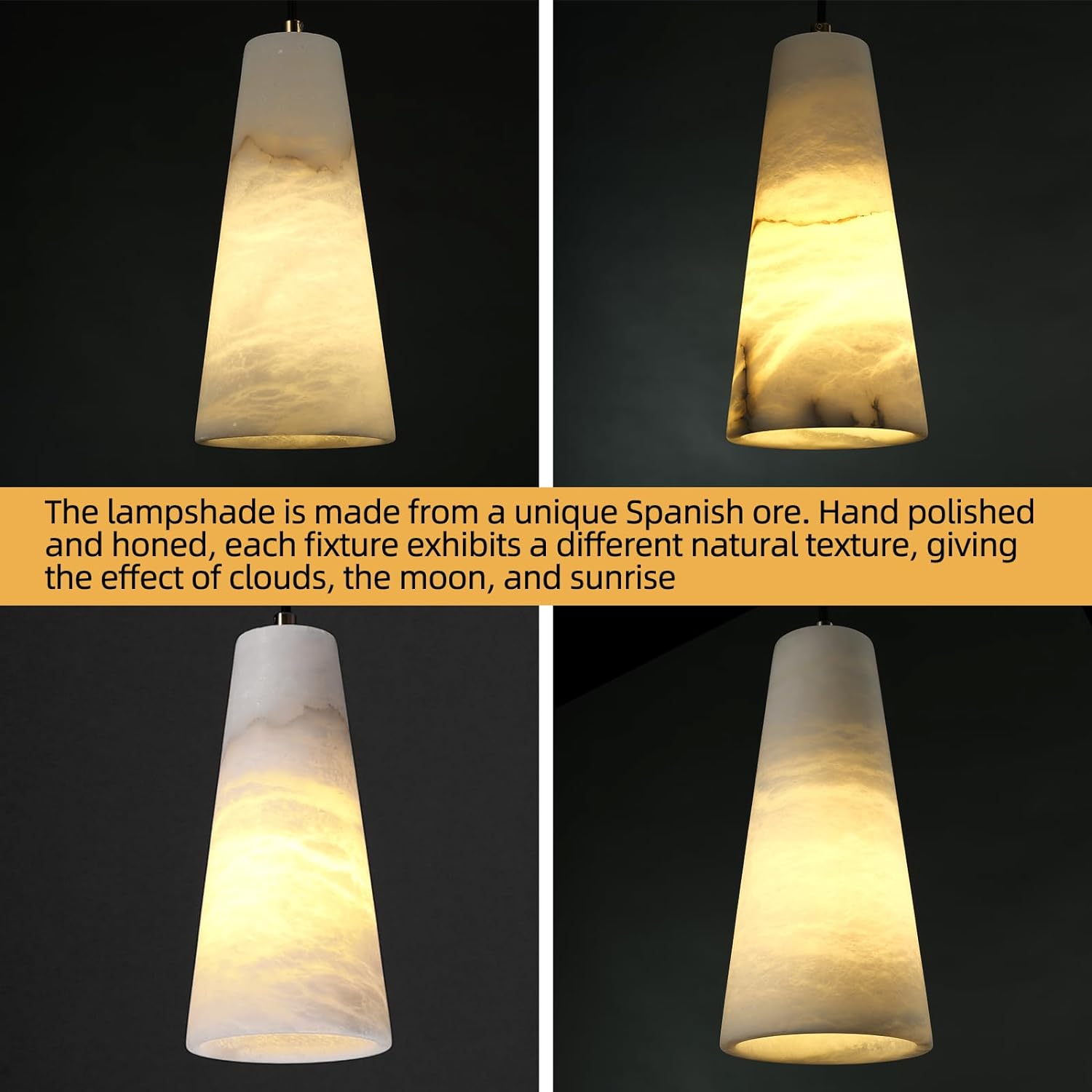 Modern Conical Alabaster Pendant 10"H - thebelacan