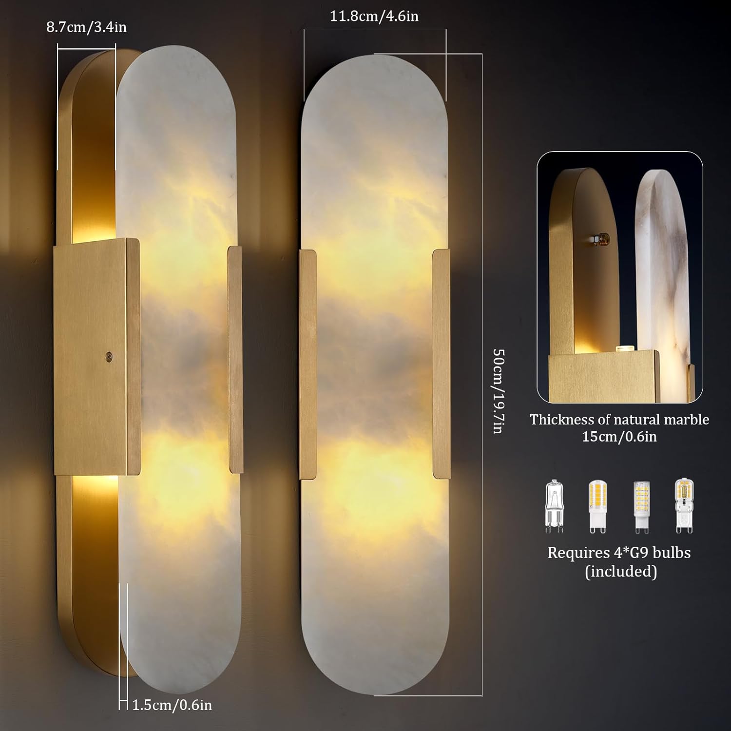 Modern Oval Shaped Alabaster Wall Sconces 13.8" 19.7"H - thebelacan