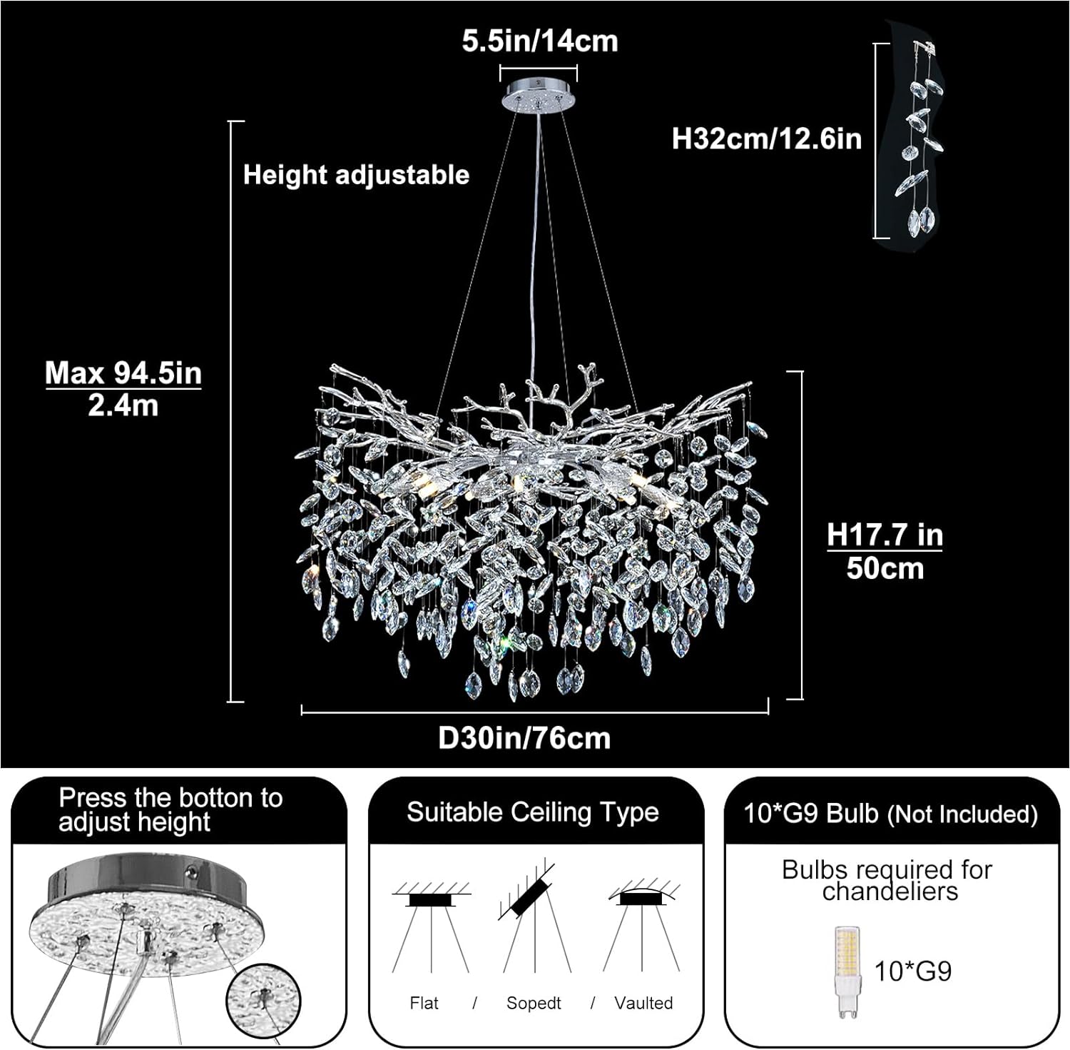 Modern Ice Eye Crystal Tree Branch Round Chandelier 30" 40" 48" - thebelacan