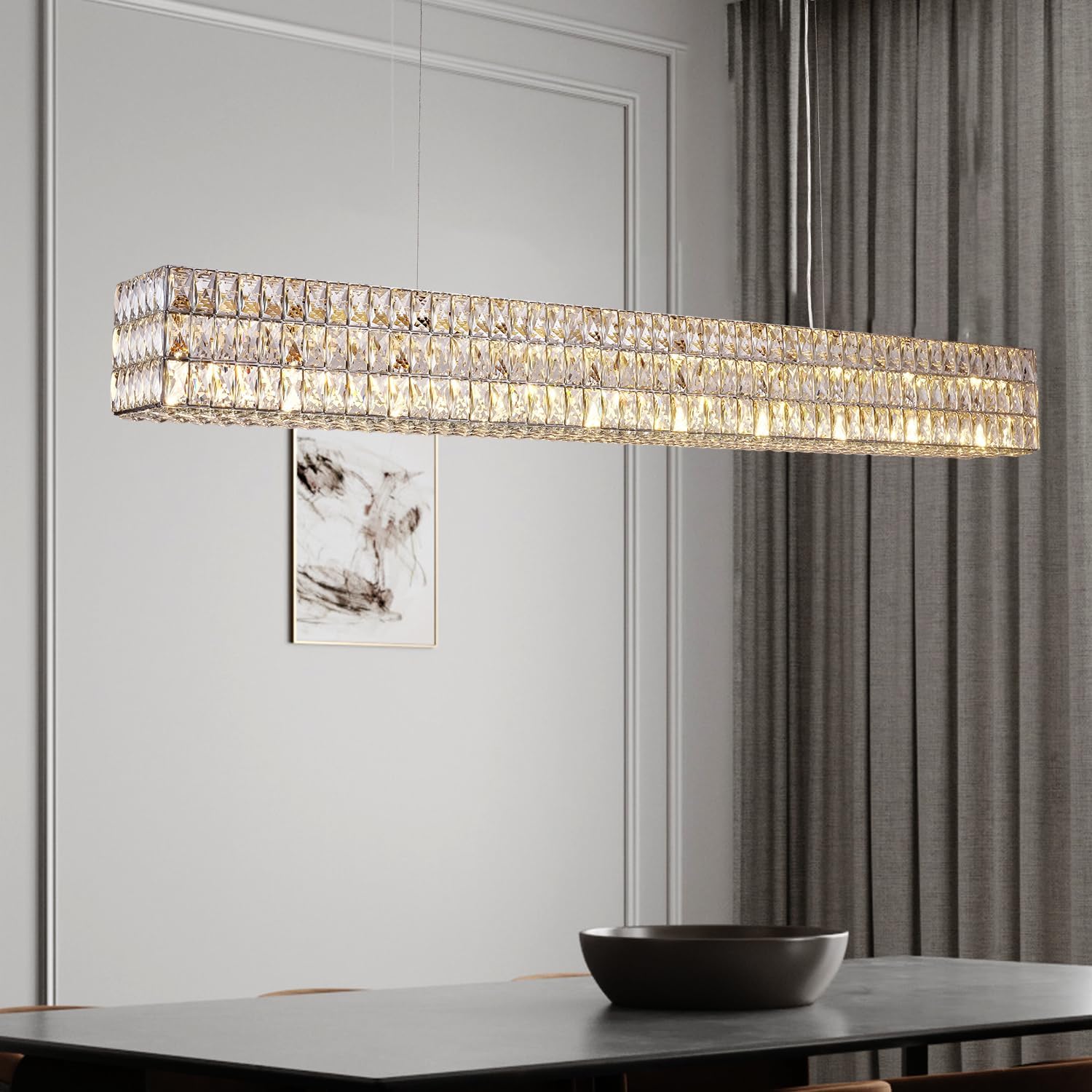 Modern K9 Crystal Round/Rectangular Chandelier 32" 61" - thebelacan