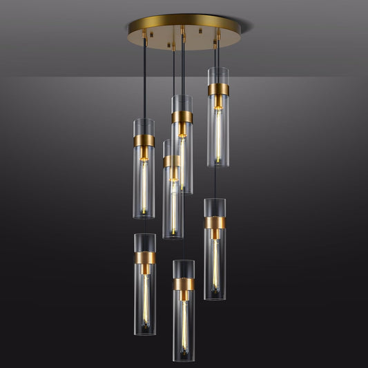 Modern Glass Tube Brass Pendant Lights 1 Light/7 Lights - thebelacan