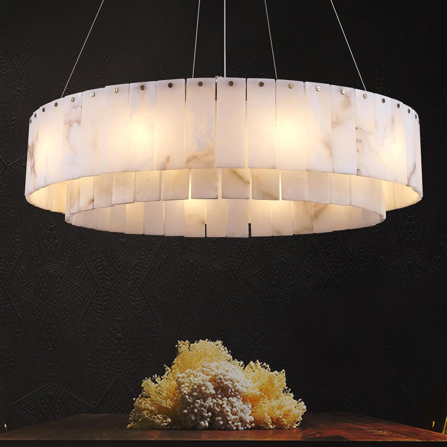 Modern Sawyer Alabaster Round/Rectangle Chandelier - thebelacan