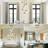 Modern Glass Tube Brass Pendant Lights 1 Light/7 Lights