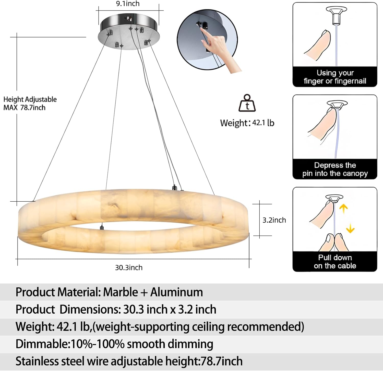 Modern Alabaster Ring Chandelier 30" - thebelacan