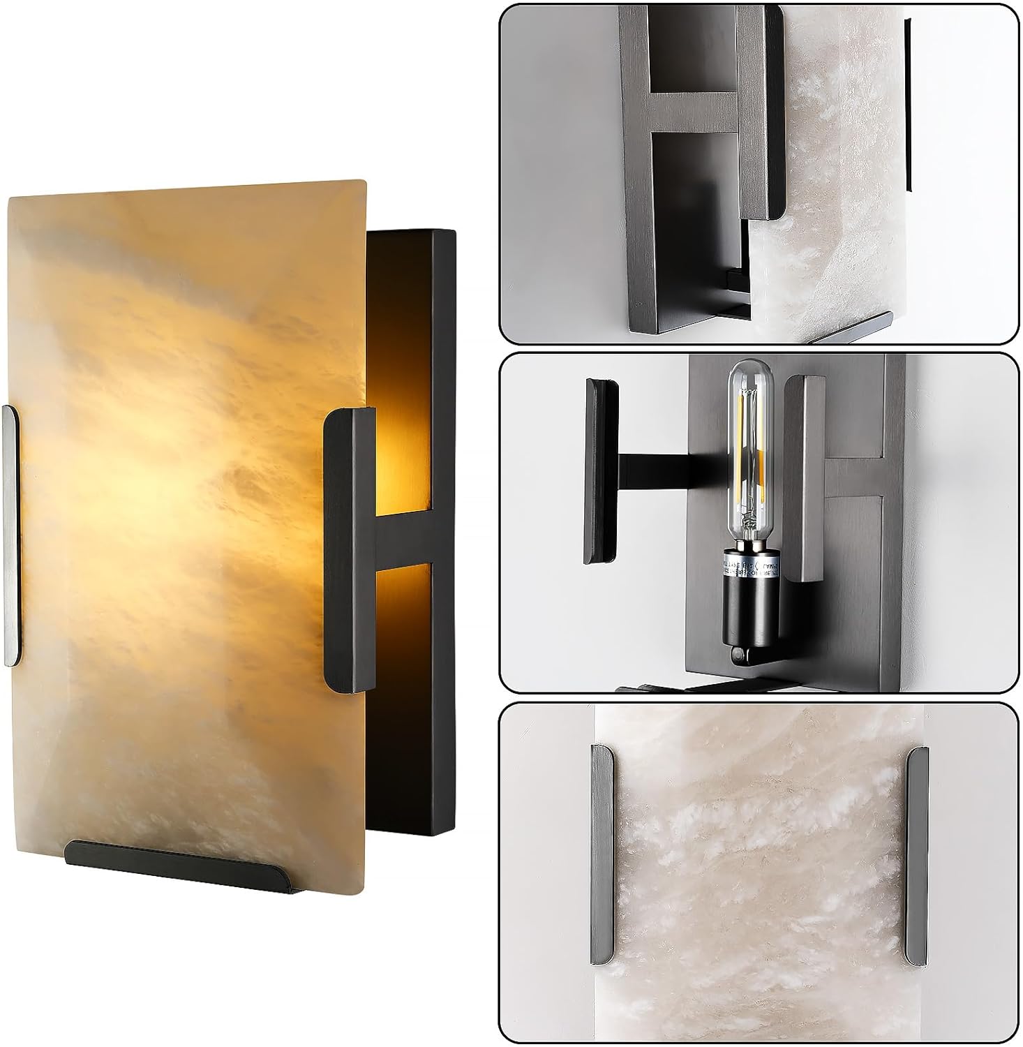 Modern Square Alabaster Slice Wall Sconce 9.8"H - thebelacan