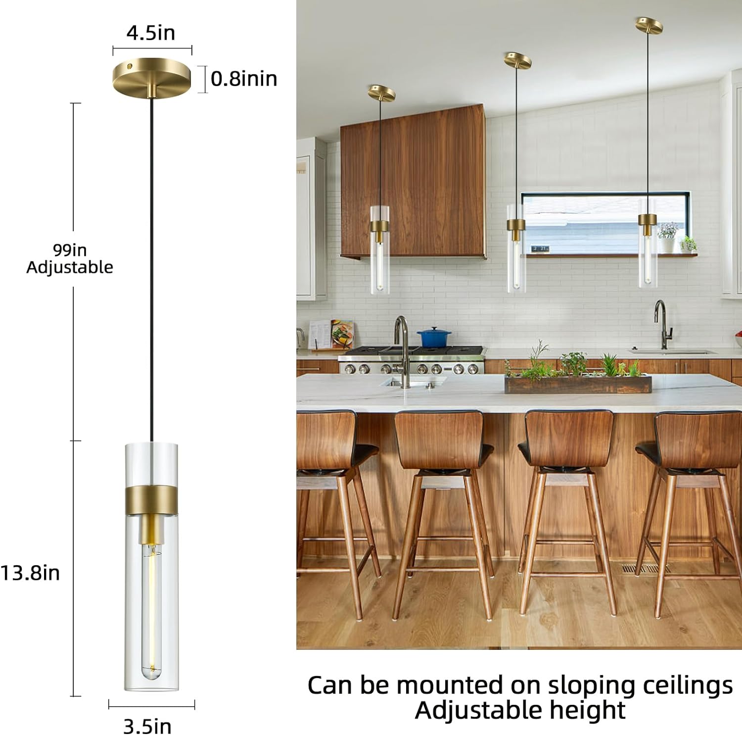 Modern Glass Tube Brass Pendant Lights 1 Light/7 Lights - thebelacan