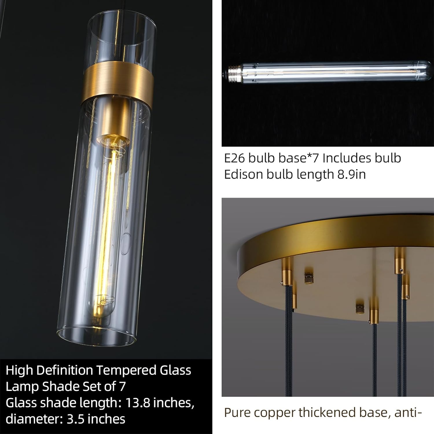 Modern Glass Tube Brass Pendant Lights 1 Light/7 Lights