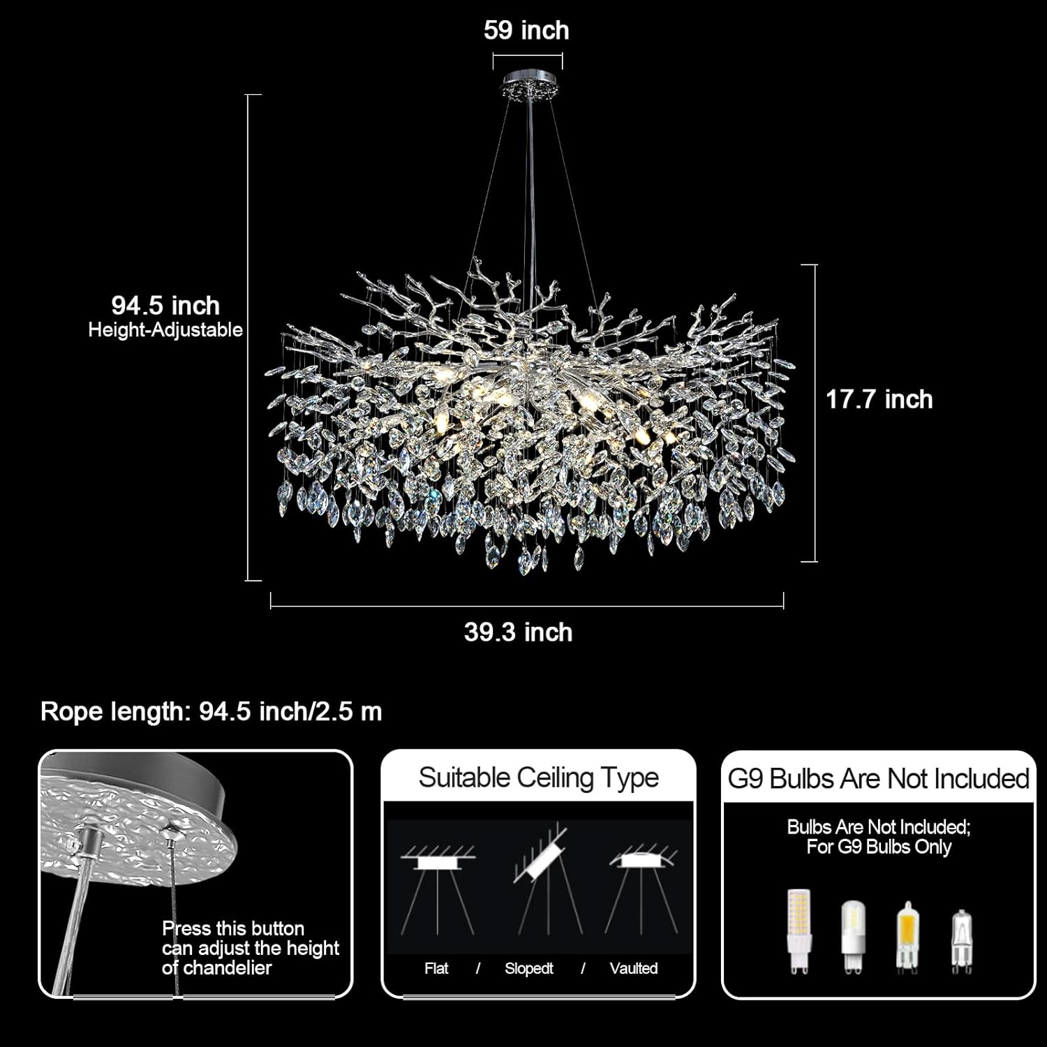 Modern Ice Eye Crystal Tree Branch Round Chandelier 30" 40" 48" - thebelacan