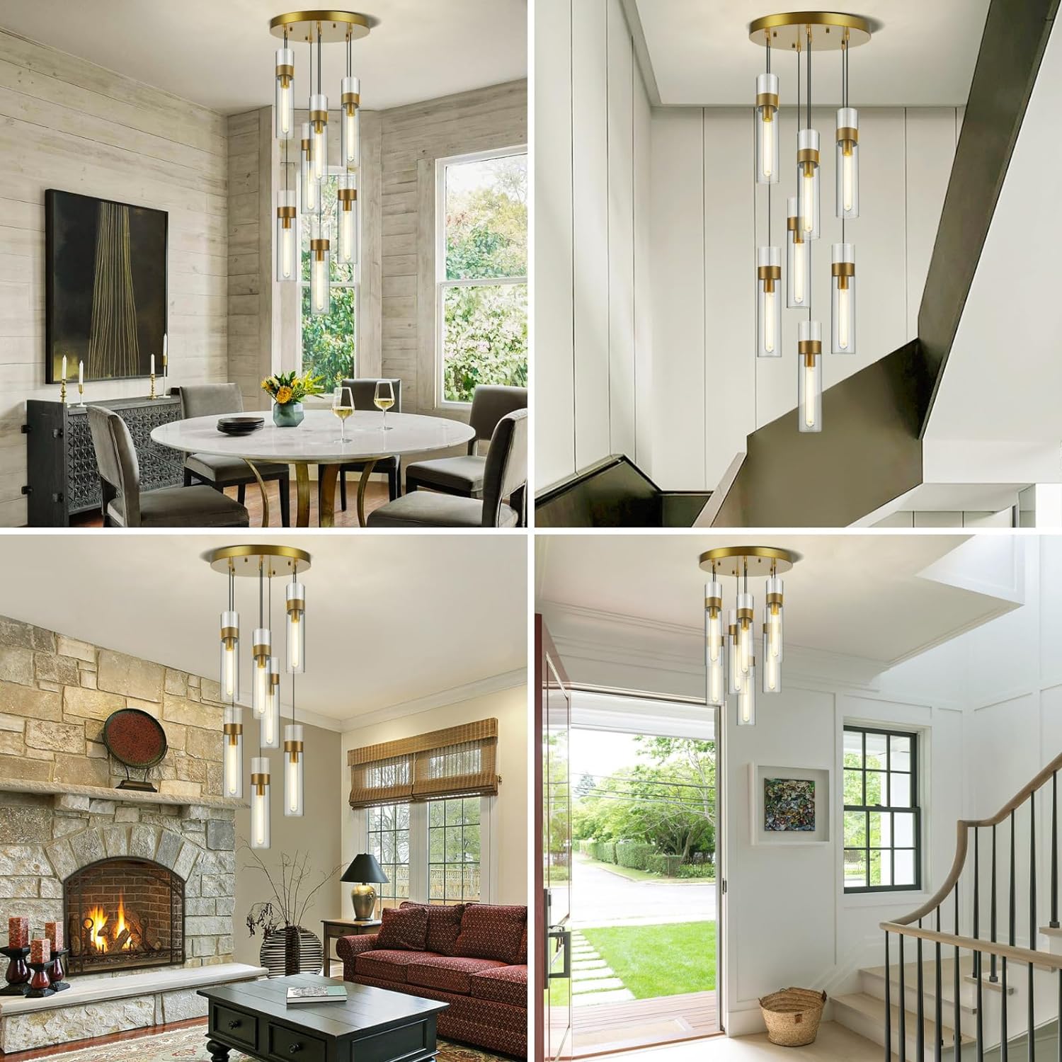 Modern Glass Tube Brass Pendant Lights 1 Light/7 Lights