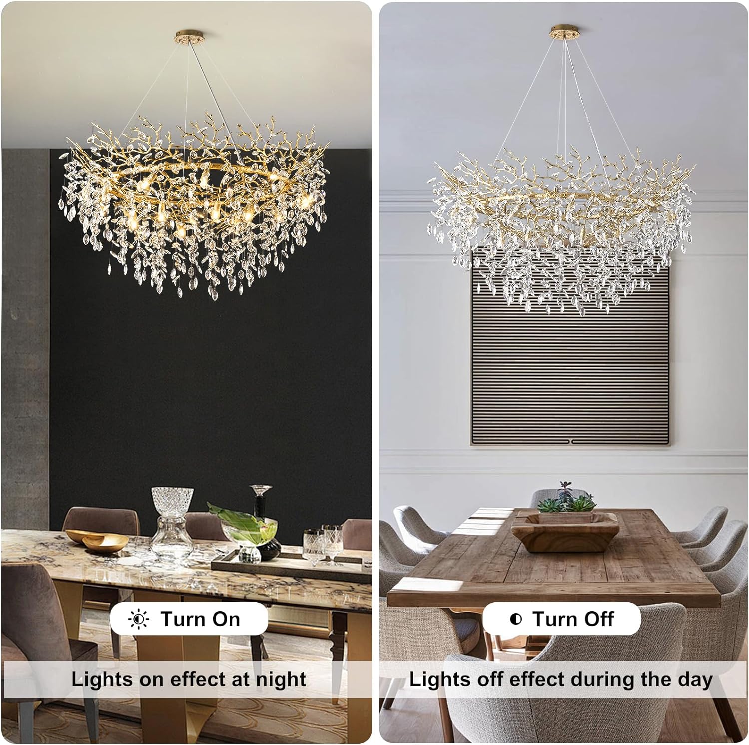 Modern Ice Eye Crystal Tree Branch Round Chandelier 30" 40" 48" - thebelacan