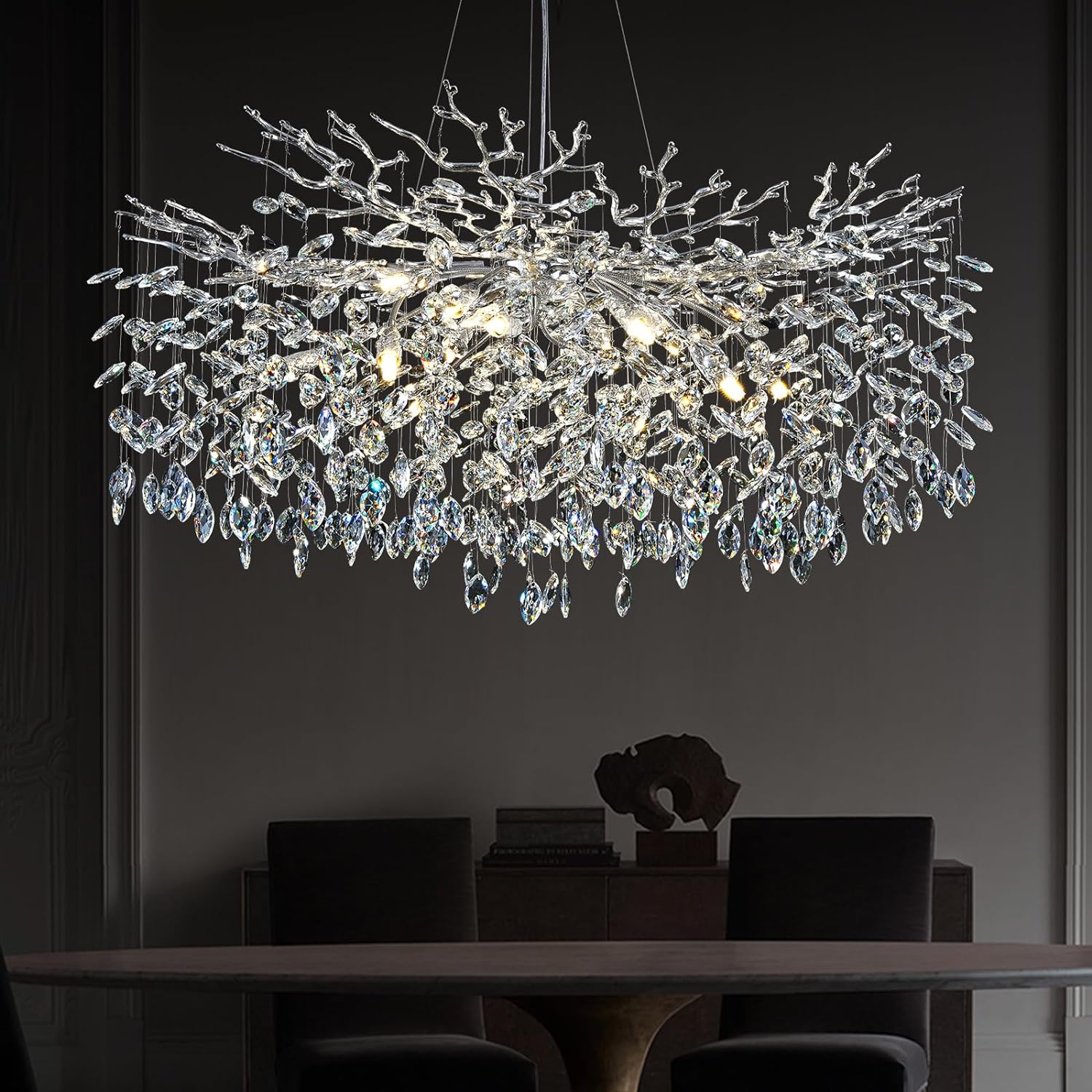 Modern Ice Eye Crystal Tree Branch Round Chandelier 30" 40" 48" - thebelacan