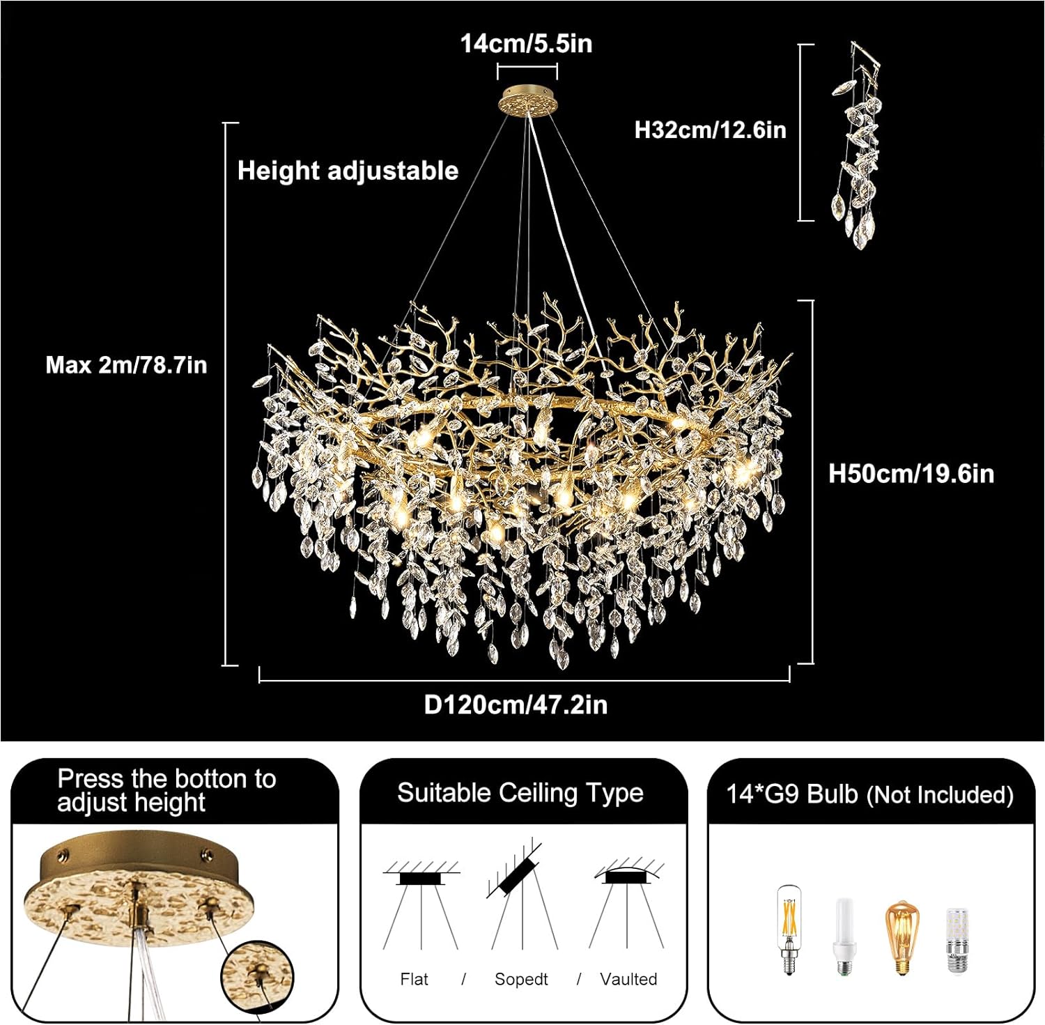 Modern Ice Eye Crystal Tree Branch Round Chandelier 30" 40" 48" - thebelacan