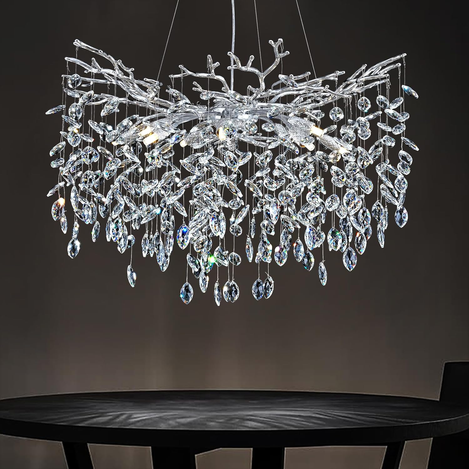 Modern Ice Eye Crystal Tree Branch Round Chandelier 30" 40" 48" - thebelacan