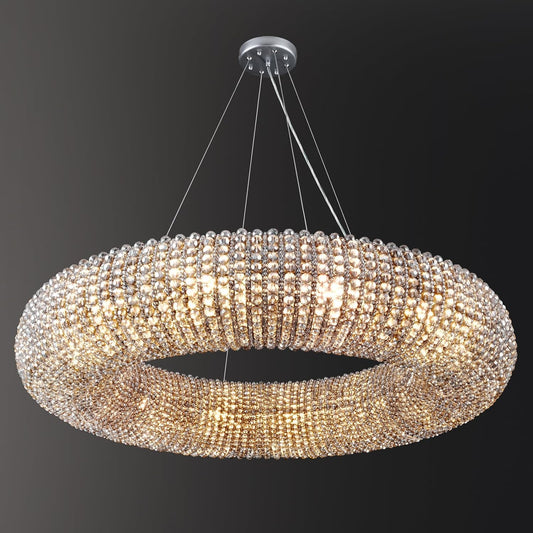 K9 Grey/Clear Crystal Beads Round Chandelier 31.5" - thebelacan