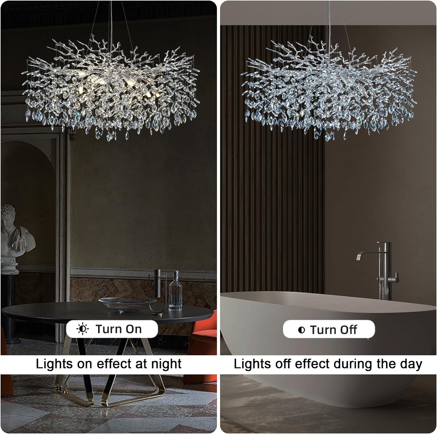 Modern Ice Eye Crystal Tree Branch Round Chandelier 30" 40" 48" - thebelacan