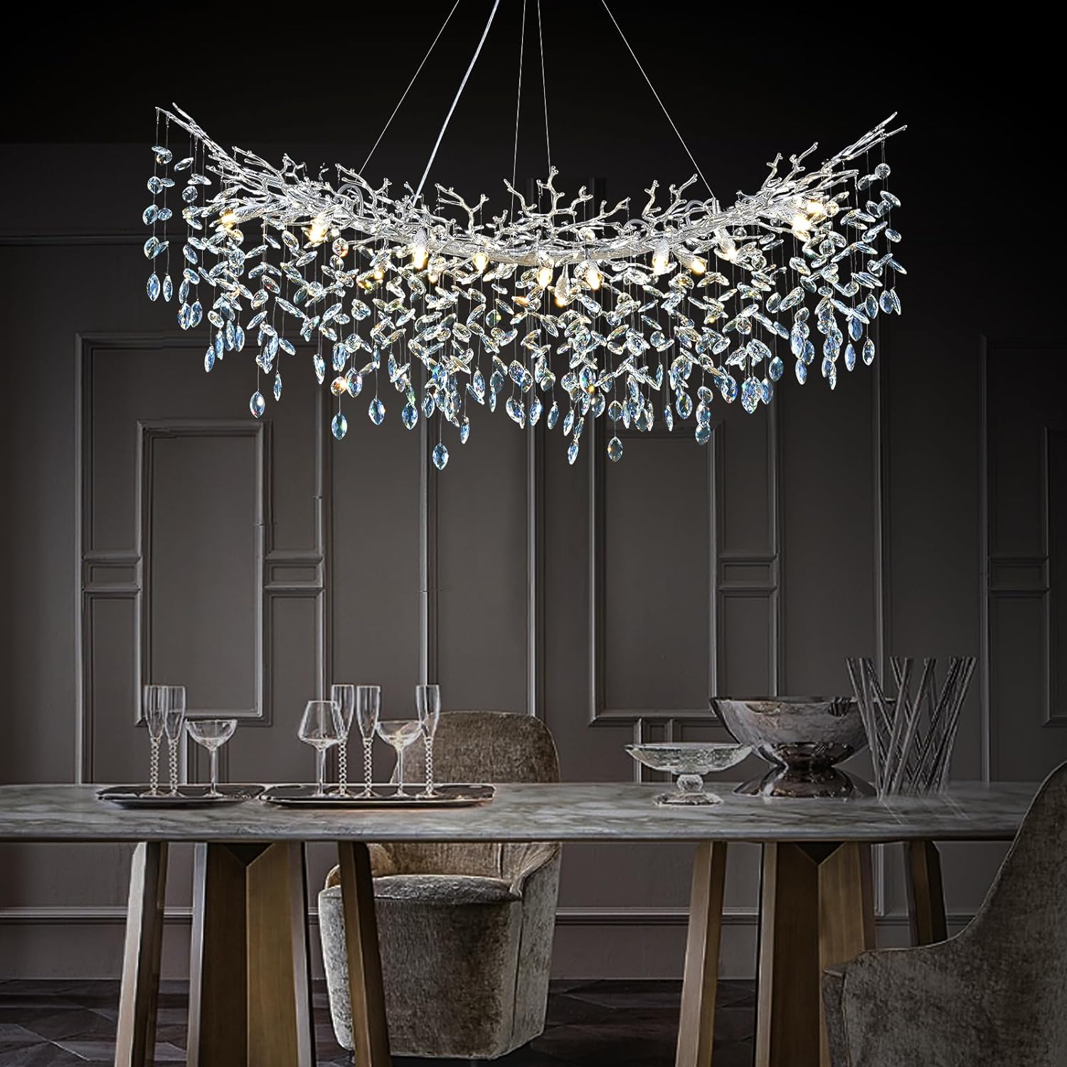 Ice Eye Modern Crystal Tree Branch Round Chandelier for All Rooms 30" 40" 48" - thebelacan