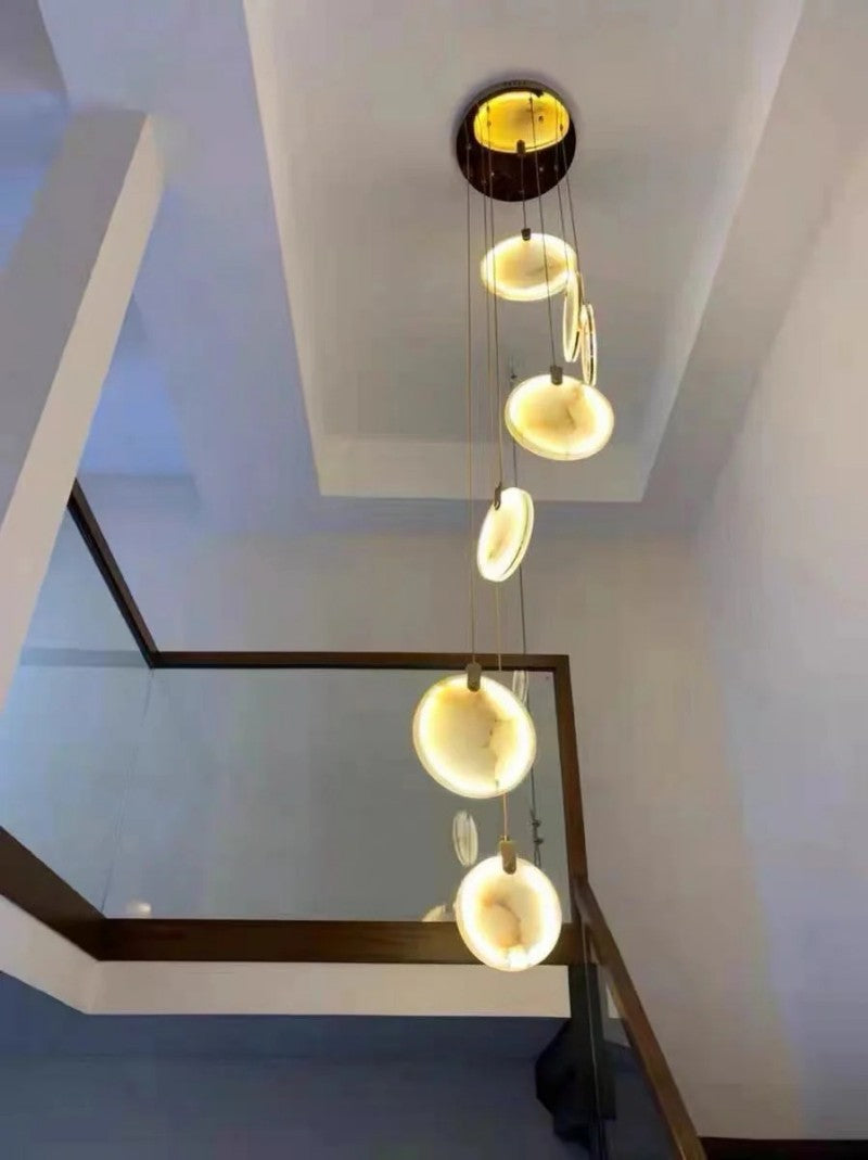 Alabaster Long Foyer Staircase Pendant Light 59'' 79'' 98'' 138''H - thebelacan