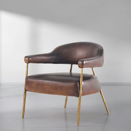 Thaddeus Brown Leather Lounge Armchair - thebelacan