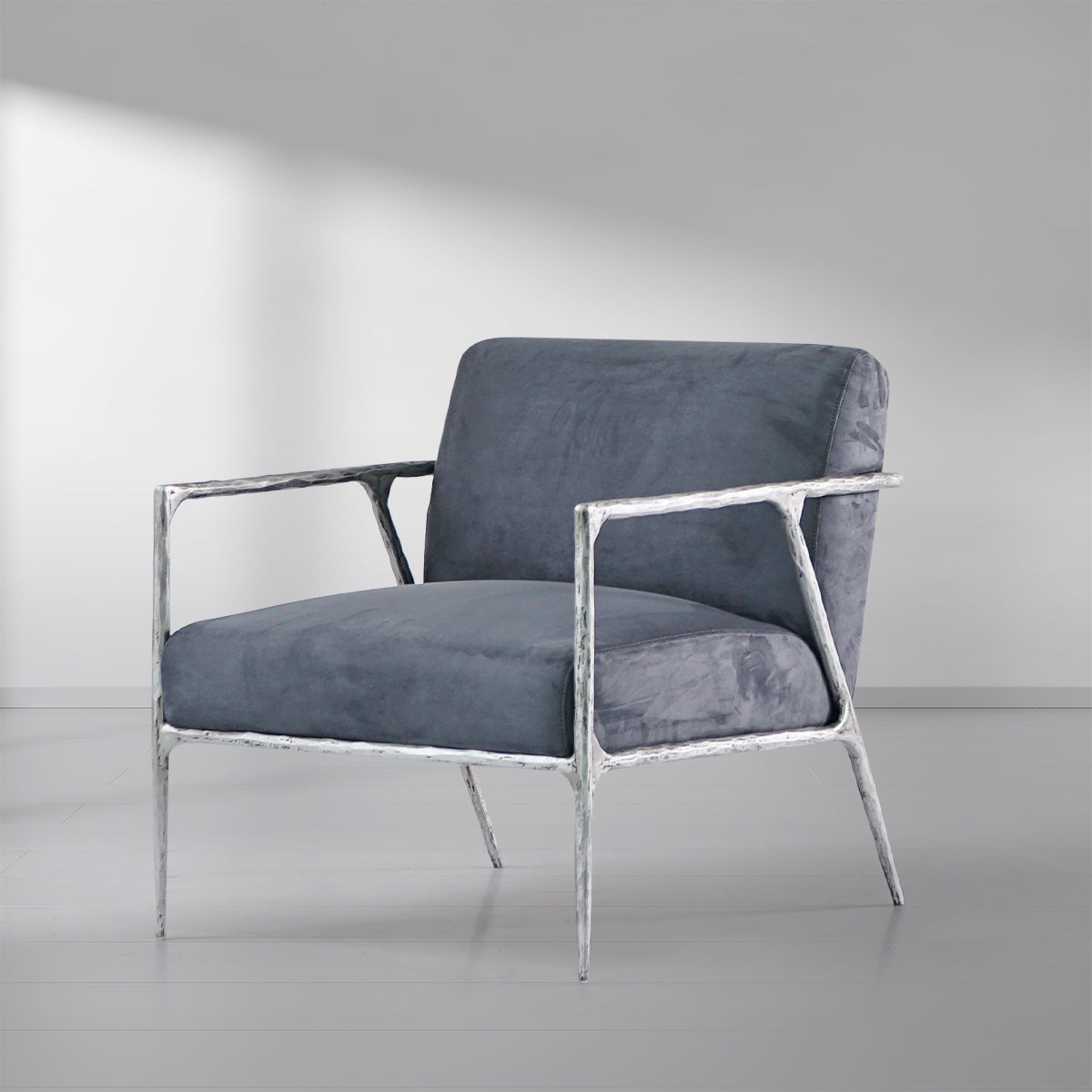 Thaddeus Retro Silver Iron Frame Track Armchair - thebelacan