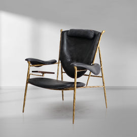 Thaddeus Enamel Wooden Plate Leather Armchair - thebelacan