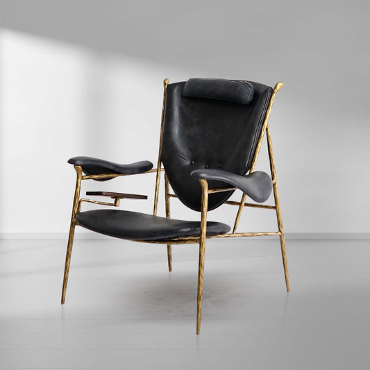 Thaddeus Enamel Wooden Plate Leather Armchair - thebelacan