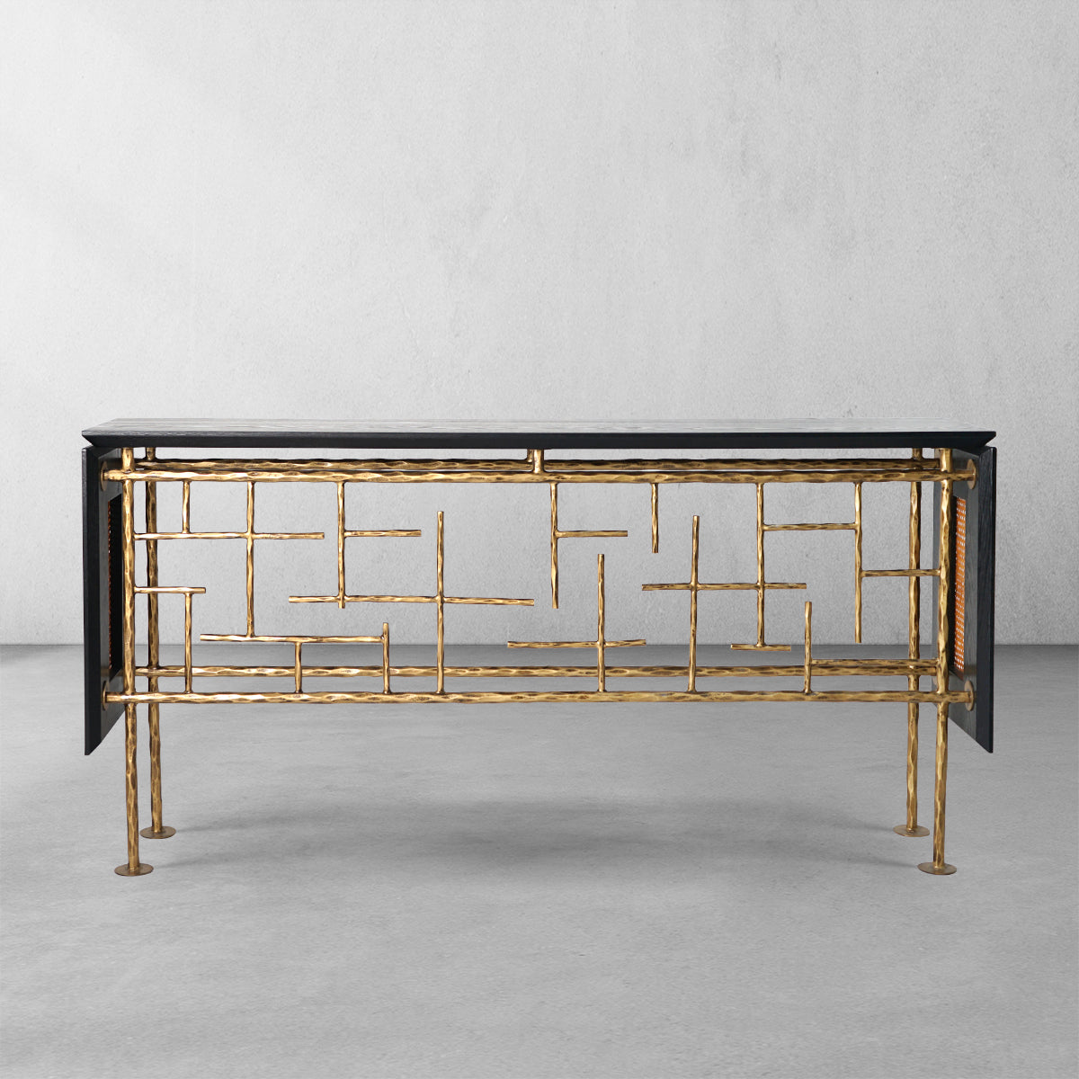 Thaddeus Metal Frame Rattan Console Table - thebelacan