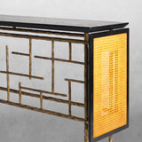 Thaddeus Metal Frame Rattan Console Table - thebelacan