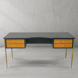 Thaddeus Retro Brass Iron Frame Rattan Desk - thebelacan