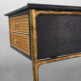 Thaddeus Retro Brass Iron Frame Rattan Desk - thebelacan