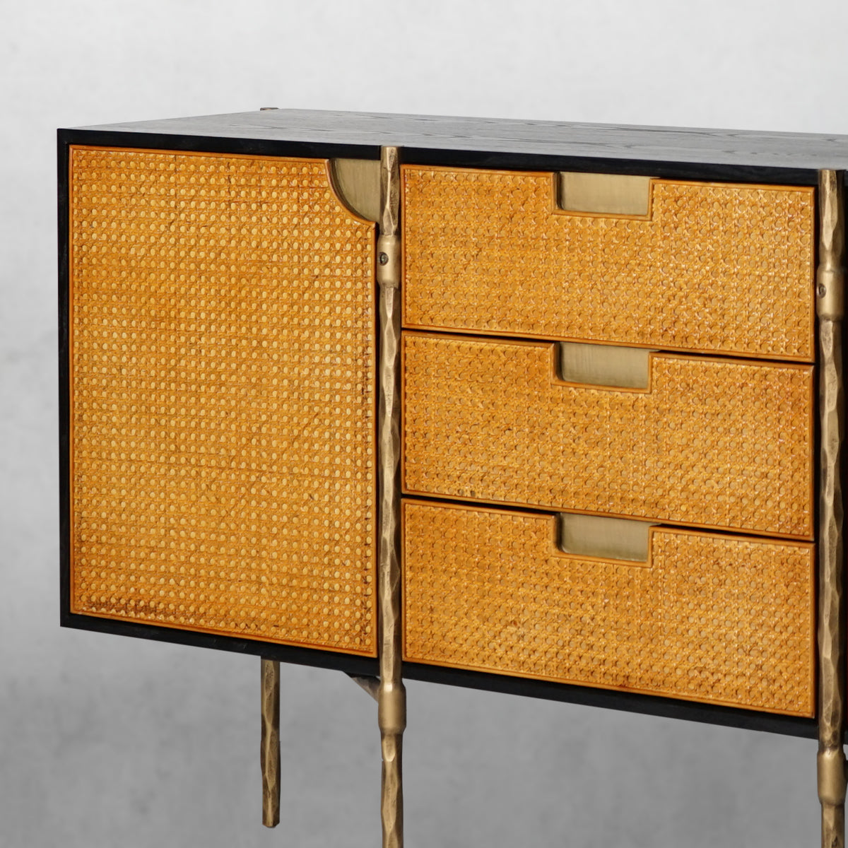 Thaddeus Metal Frame Rattan Side Cabinet - thebelacan