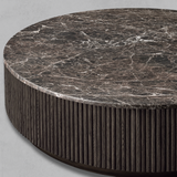 Mulholland Oak Wood & Stone Round Coffee Table - thebelacan