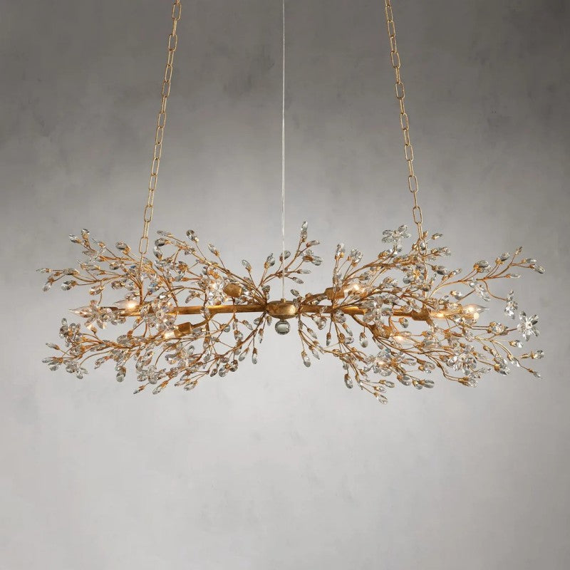 Crystal Flowers Fiore Linear Chandelier 51" 68" - thebelacan