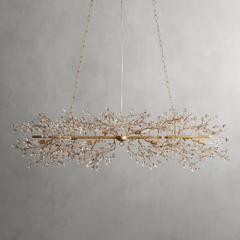 Crystal Flowers Fiore Linear Chandelier 51" 68" - thebelacan