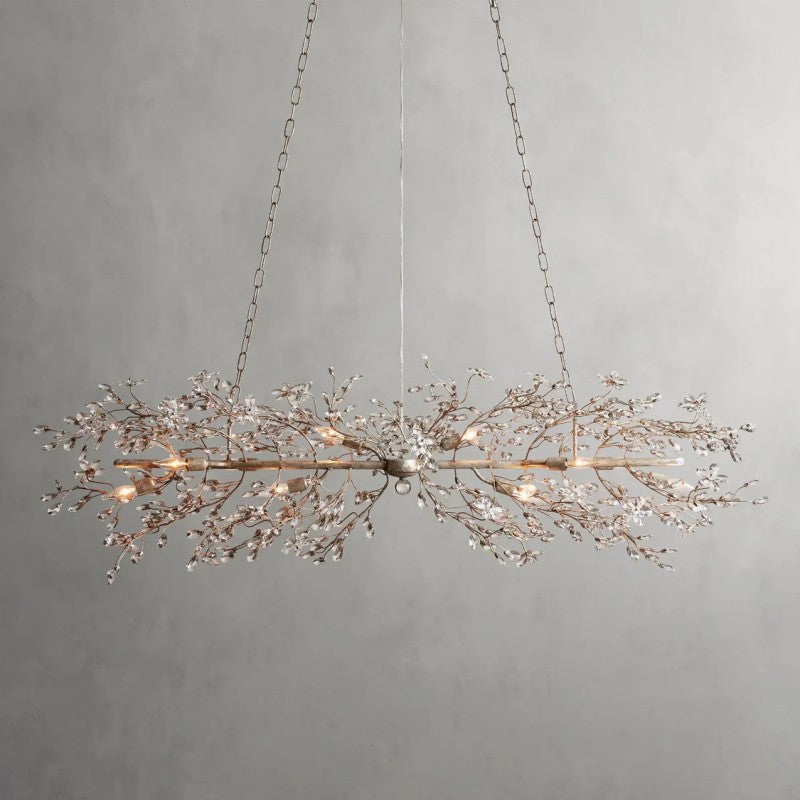 Crystal Flowers Fiore Linear Chandelier 51" 68" - thebelacan