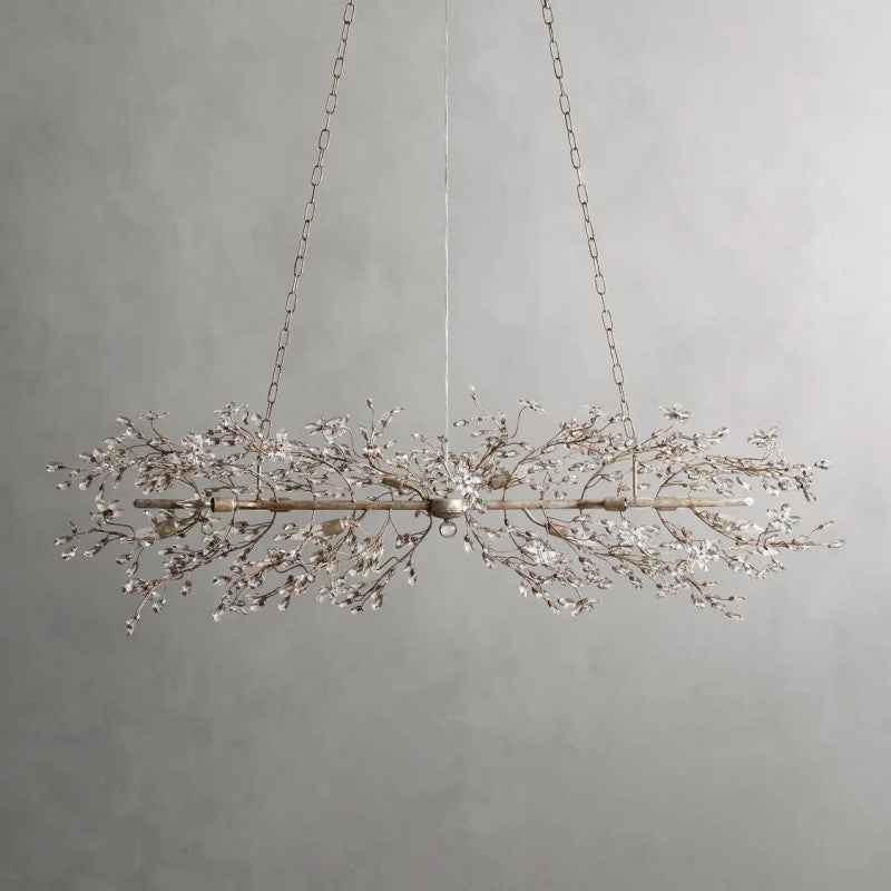 Crystal Flowers Fiore Linear Chandelier 51" 68" - thebelacan