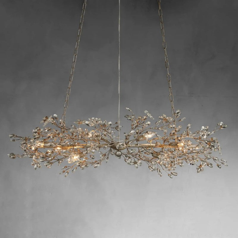 Crystal Flowers Fiore Linear Chandelier 51" 68" - thebelacan