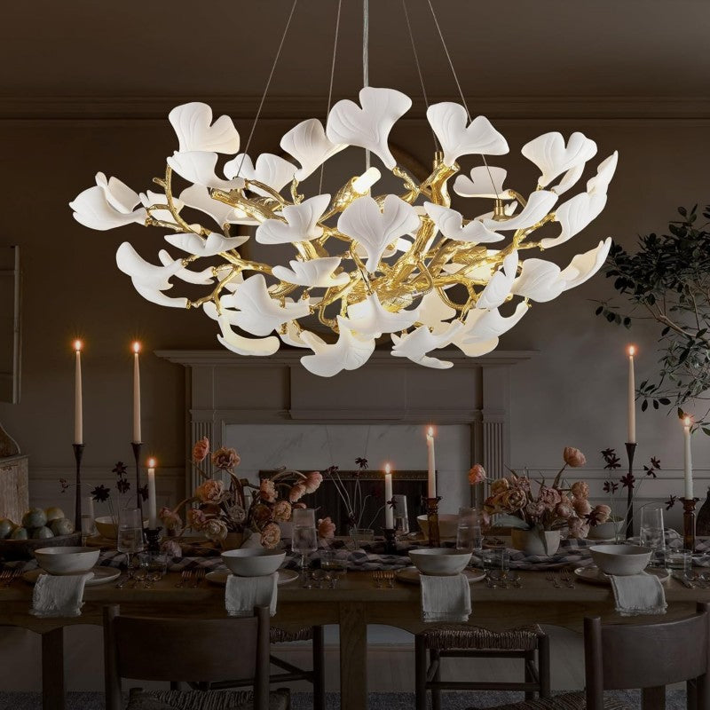 Modern Ginkgo Gold Tree Branches Chandelier - thebelacan