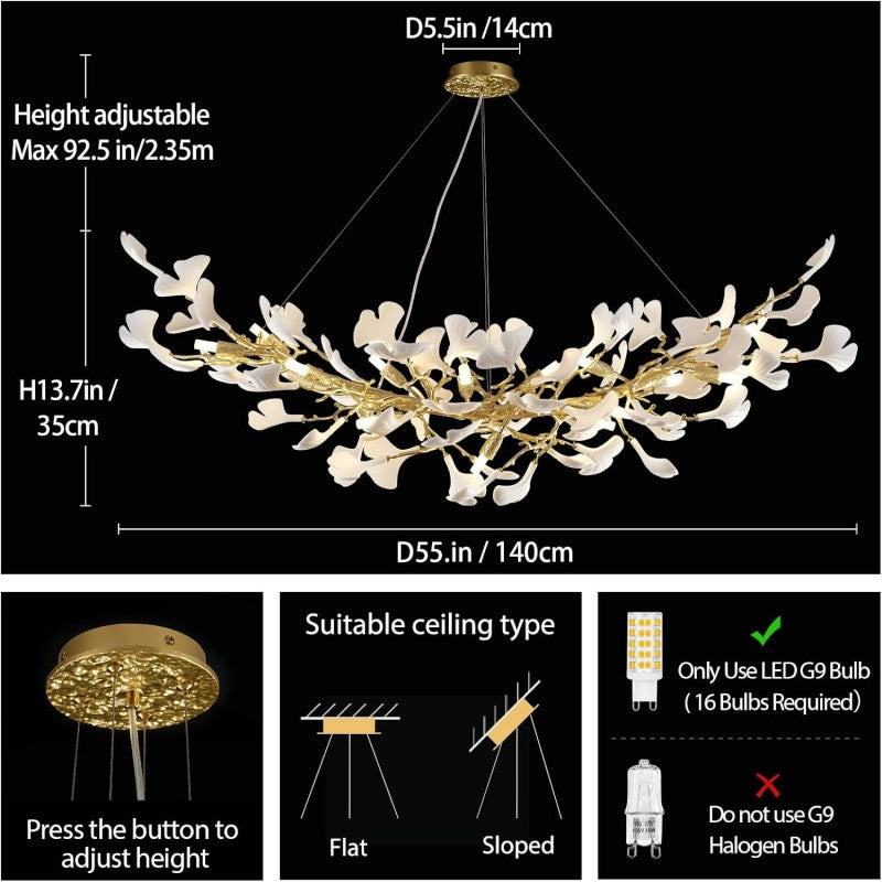 Modern Ginkgo Gold Tree Branches Chandelier - thebelacan