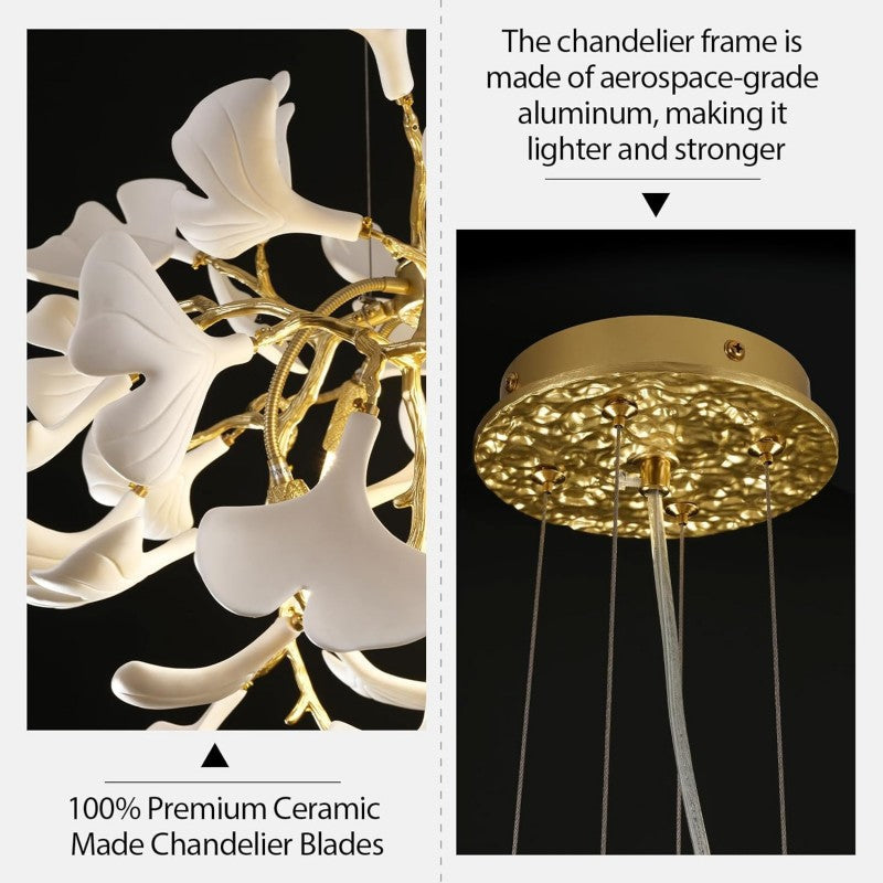 Modern Ginkgo Gold Tree Branches Chandelier - thebelacan