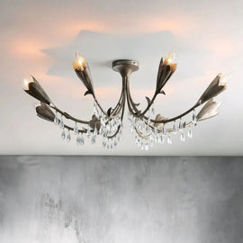 Gothic Viticci Leaf Flushmount 8-Light - Silver - thebelacan