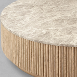 Mulholland Oak Wood & Stone Round Coffee Table - thebelacan